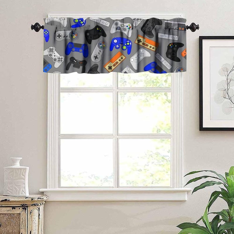 YSWOW Kids Gamepad Valance Curtain Modern Cartoon Gaming Joystick Art Printed Window Drapes for Boys Bedroom Decor W54xL18in Fabric Polyester 1 Panel - Image 2